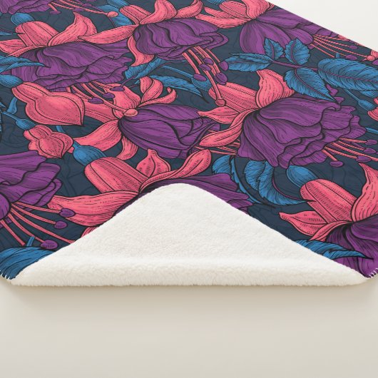 Fuchsia in blauw en paars sherpa deken (3/4)