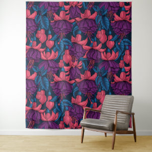Fuchsia in blauw en paars wandkleed