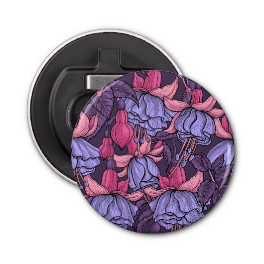 Fuchsia in roze en violet button flesopener (Voorkant)