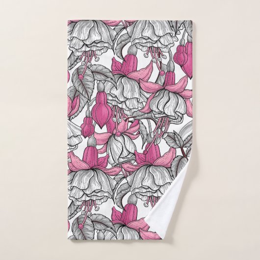 Fuchsia in wit en roze bad handdoek (Handdoek)