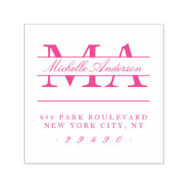 Fuchsia Initialen & Naam Kalligrafie Retouradres Zelfinktende Stempel