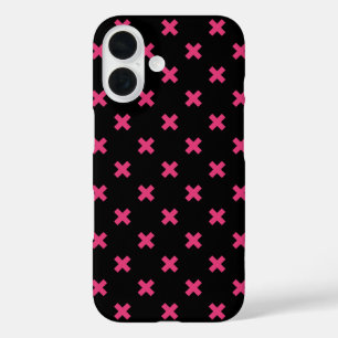 Fuchsia kruissteken op zwart iPhone 16 hoesje
