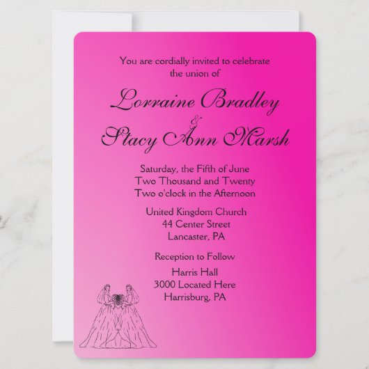 Fuchsia Lesbian Faire-part de mariage (Devant)