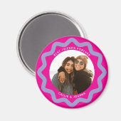 Fuchsia Lilac Wavy Circle Photo Frame with Text Magneet (Voorkant / Achterkant)