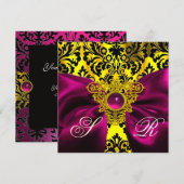 FUCHSIA LINT GOUDE CELTISCHE HART DAMAST MONOGRAM KAART (Voorkant / Achterkant)