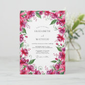Fuchsia Lush Botanical Wedding Kaart (Staand voorkant)