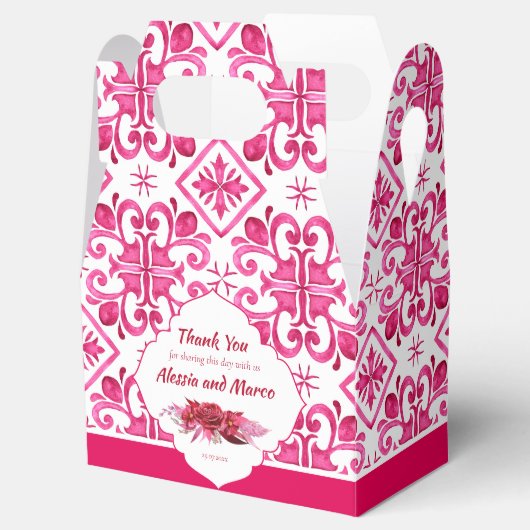 Fuchsia Majolica magenta tegels gepersonaliseerd Bedankdoosjes (Geopend)