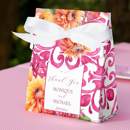 Fuchsia Majolica tegels sinaasappel dahlia sjabloo Bedankdoosjes
