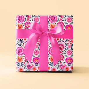 Fuchsia Mexicaanse Bloemen Patroon Levendig Cadeaupapier