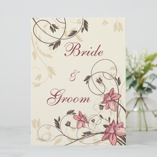 Fuchsia Narcissen en Tarwe Zitplaatskaart Kaart (Staand voorkant)