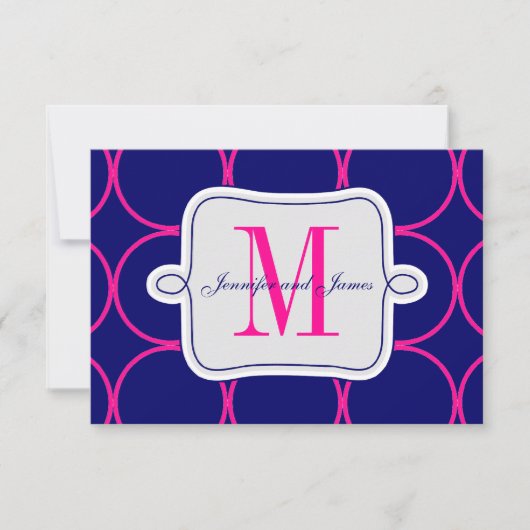 Fuchsia Navy Blau Moderne Trouw-RSVP #2 RSVP Kaartje (Voorkant)