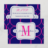 Fuchsia Navy Blau Moderne Trouw-RSVP #2 RSVP Kaartje (Voorkant / Achterkant)