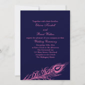 Fuchsia & Navy Feathers Faire-part de mariage (Devant)