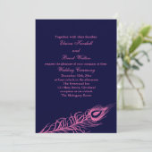 Fuchsia & Navy Feathers Faire-part de mariage (Debout devant)