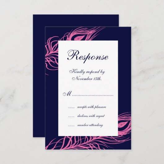 Fuchsia & Navy Feathers RSVP (Devant / Derrière)
