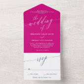 Fuchsia Navy White Delicate Calligraphy Wedding All In One Uitnodiging (Binnen)