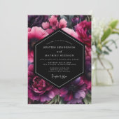 Fuchsia Nocturnal Bloom Wedding Kaart (Staand voorkant)