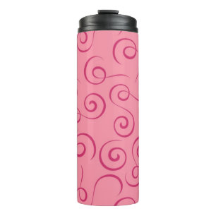 Fuchsia op Roze Retro Curly Swirl Spiraal Thermosbeker