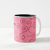 Fuchsia op Roze Retro Curly Swirl Spiraal Tweekleurige Koffiemok (Voorkant rechts)