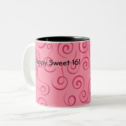 Fuchsia op Roze Retro Curly Swirl Spiraal Tweekleurige Koffiemok (Voorkant links)