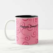 Fuchsia op Roze Retro Curly Swirl Spiraal Tweekleurige Koffiemok (Links)
