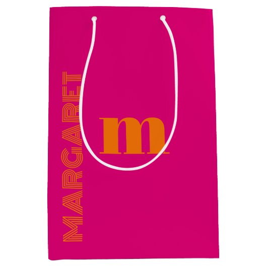 Fuchsia & orange custom initial name modern medium cadeauzakje (Voorkant)