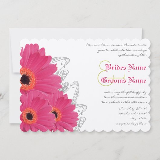 Fuchsia & Orange Gerber Daisy Faire-part de mariag (Devant)