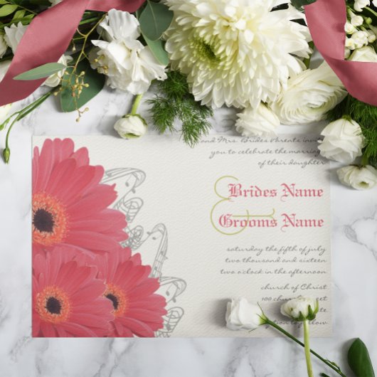 Fuchsia & Orange Gerber Daisy Faire-part de mariag