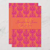 Fuchsia Oranje Damask Wedding Invitation Kaart (Voorkant / Achterkant)