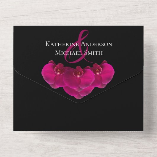 Fuchsia Orchid Wedding-QR-code All In One Uitnodiging (Achterkant)