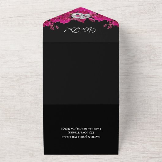 Fuchsia Orchids op Black-Wedding- All In One Uitnodiging (Buitenkant)