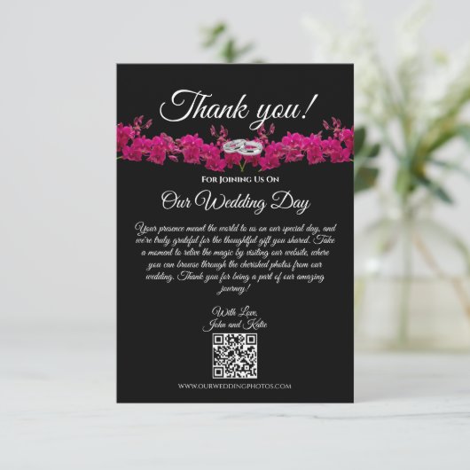 Fuchsia Orchids op Black-Wedding- Bedankkaart (Staand voorkant)