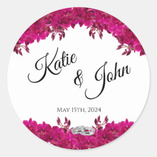 Fuchsia Orchids op White-Wedding- Ronde Sticker