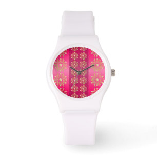 Fuchsia Oriental Mandala Pattern Horloge