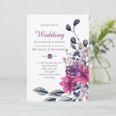 Fuchsia Paars Pink Floral Wedding Kaart (Staand voorkant)