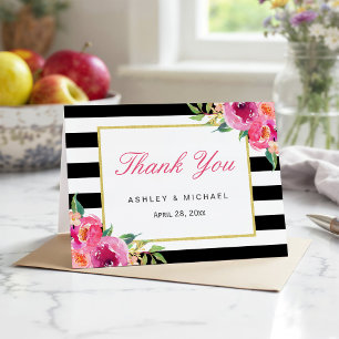 Fuchsia Paars Rode Bloemen Zwart Strepen Dank Je Bedankkaart