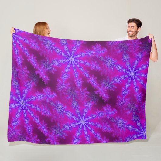 Fuchsia Paarse Blauwe Starburst Psychedelische Fra Fleece Deken (In situ)