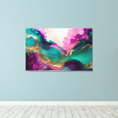 Fuchsia, Paarse, Blauwgroen en goudmarmer Abstract Canvas Afdruk (Insitu (Houten vloer))