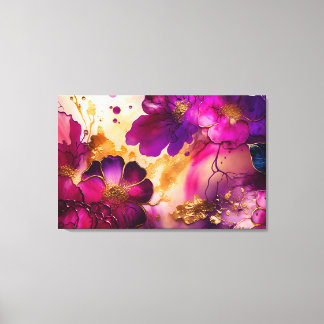 Fuchsia, Paarse en goudfloral kunst Canvas Afdruk