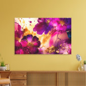Fuchsia, Paarse en goudfloral kunst Canvas Afdruk (Insitu (Woonkamer))