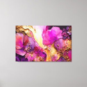 Fuchsia, Paarse en goudfloral kunst Canvas Afdruk