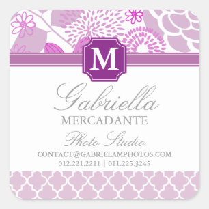 Fuchsia Paarse Lila Chevron Bloemen monogram Vierkante Sticker