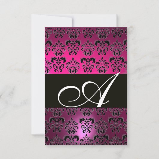 FUCHSIA PAARSE ZWART DAMASK MONOGRAM RSVP wit (Voorkant)