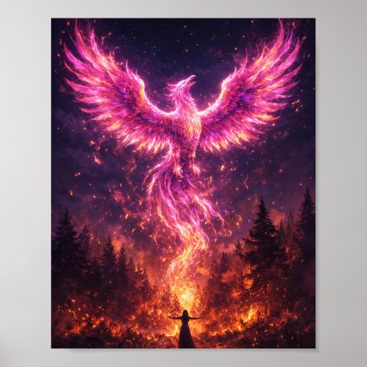 Fuchsia Phoenix Rijzende Poster (Voorkant)
