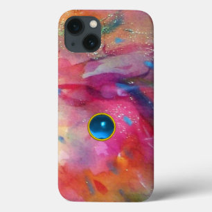 FUCHSIA PINK ABSTRACT Blue Sapphire Gemstone iPhone 13 Hoesje
