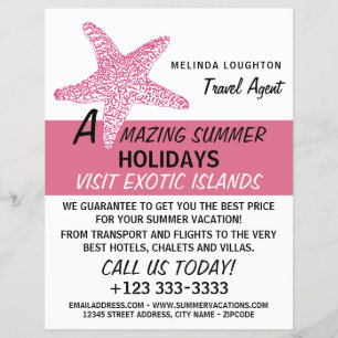 Fuchsia Pink Beach Starfish, reisagent Advert Flyer