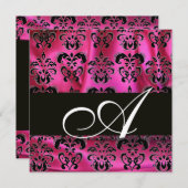 FUCHSIA PINK BLACK DAMASK CLOTH MONOGRAM, white Kaart (Voorkant / Achterkant)