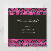 FUCHSIA PINK BLACK DAMASK CLOTH MONOGRAM, white Kaart (Achterkant)