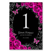 Fuchsia Pink Black Silver Quinceanera Kaart (Achterkant)