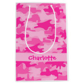 Fuchsia Pink Camouflage Naam Gepersonaliseerd Medium Cadeauzakje (Voorkant)